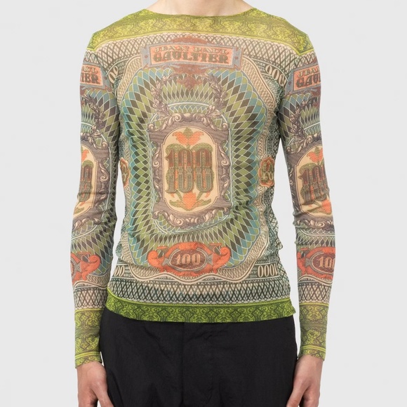 Jean Paul Gaultier Long-Sleeve Banknote Top Multi XS - Picture 2 of 9
